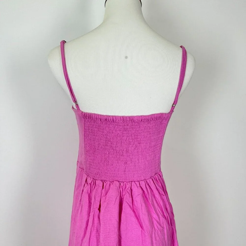 NWOT Farm Rio Linen Blend Pink Sleeveless Midi Dress Size XS - Picture 6 of 9